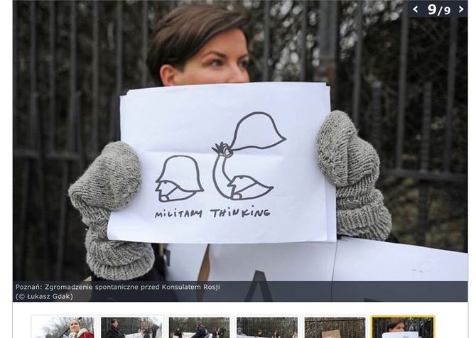 Karolina Kubik at the picket in front of the Consulate General of Russia, Poznań 2014